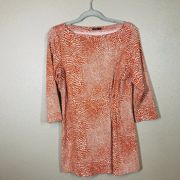 J. McLaughlin Animal Print Orange 3/4 Sleeve Ruched Waist Women Catalina Top - Picture 1 of 9
